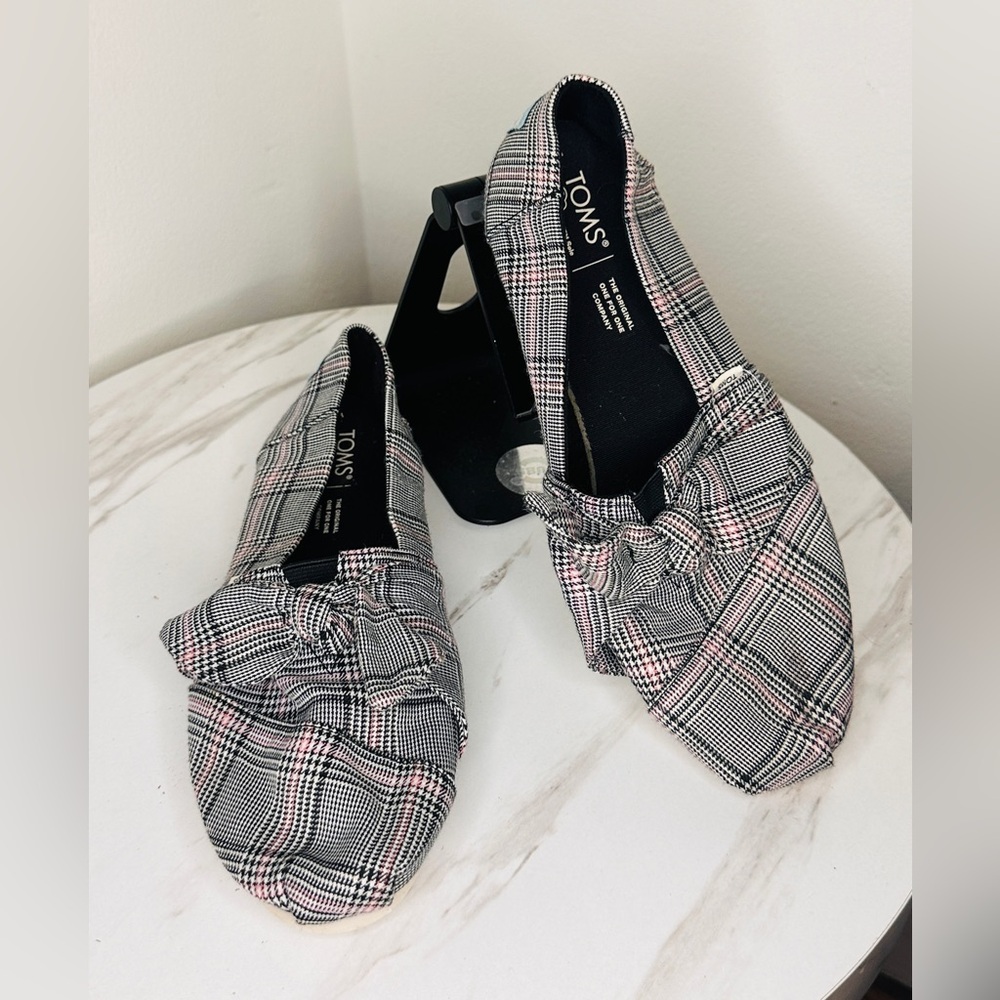 TOMS CloudBound Plaid Slip-On Flats Bow Accent Women’s Size 9M
